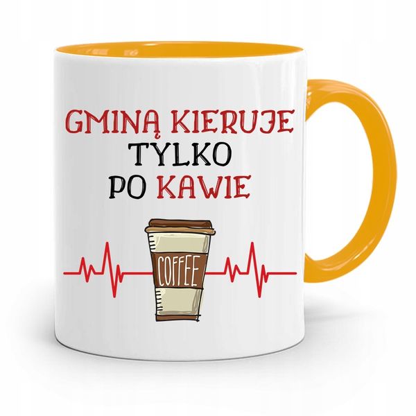 Dla Wójta Kubek Żółty Prezent Kieruję Po Kawie Z Nadrukiem Ze Zdjęciem zdjęcie 1