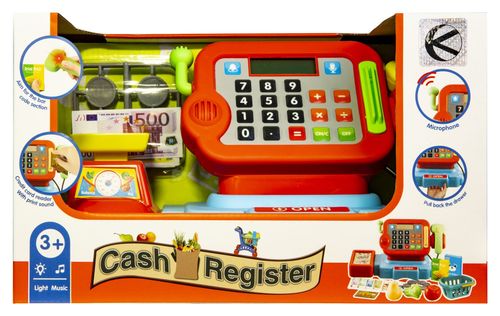 Kasa sklepowa z czytnikiem, mikrofonem, kalkulatorem i wagą na Arena.pl