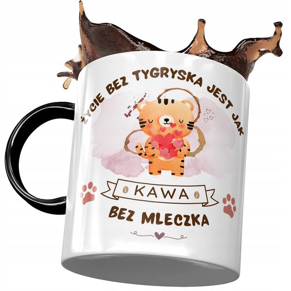 Kubek Czarny Z Tygryskiem Tygrysem Słodki Prezent Z Nadrukiem Ze Zdjęciem zdjęcie 1
