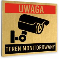 Tabliczka UWAGA MONITORING Tablica nierdzewna PIKTOGRAM ALUMINIUM ZŁOTA