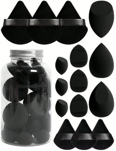 Zestaw czarnych gąbek do makijażu w słoiczku blender i puszki do pudru na Arena.pl