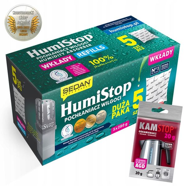 HUMISTOP WKŁAD ZAPAS DO POCHŁANIACZA WILGOCI X 5 + ODKAMIENIACZ GRATIS zdjęcie 6