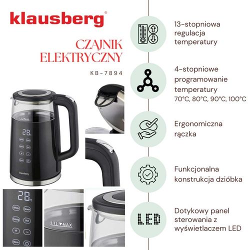 czajnik elektryczny 1,7l klausberg kb-7894 led regulacja temperatury na Arena.pl