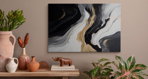 Obraz Do Salonu MARMUR Czarno-Biała Abstrakcja Elementy Złota 120cm x 80cm na Arena.pl