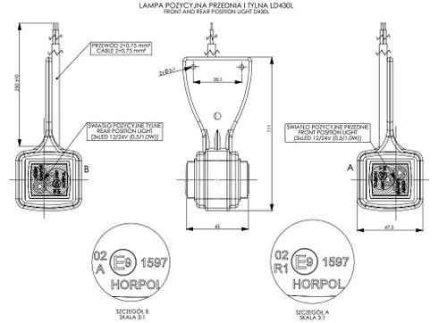 Lampa LED obrys. przed-tyl wisząca LEWA (LD430/L) na Arena.pl