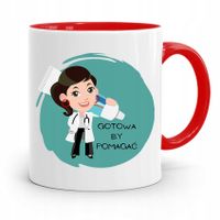 Kubek Czerwony Prezent Dentysty Gotowa By Pomagać Z Nadrukiem Ze Zdjęciem