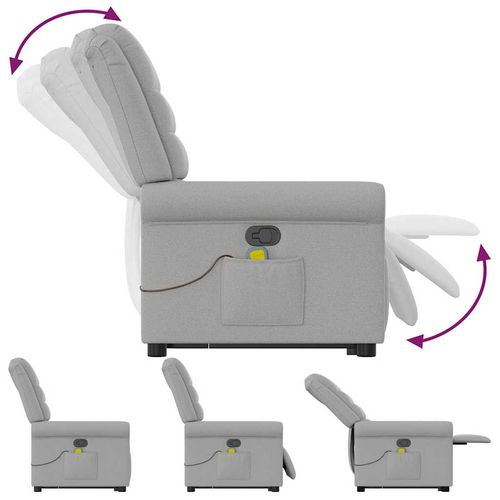 Podnoszony fotel masujący, rozkładany, szary, tkanina na Arena.pl