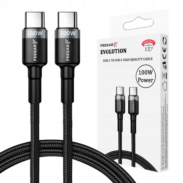 Feegar Evolution Kabel USB-C Typ-C 100W 5A PD Quick Charge 3.0 Nylon zdjęcie 3