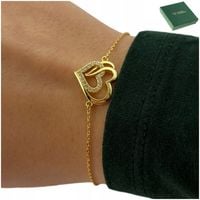 ZŁOTA BRANSOLETKA SERCE Z CYRKONIAMI PR.925/585 DLA DZIEWCZYNKI + DEDYKACJA