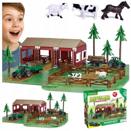 Traktor z Przyczepą Zestaw Dla Dzieci Farma Gospodarstwo Zwierzęta Stodoła na Arena.pl