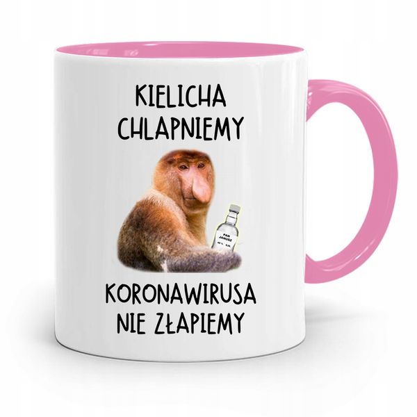 Kubek Różowy Nosacz Janusz Kielicha Chlapniemy Z Nadrukiem Ze Zdjęciem zdjęcie 1