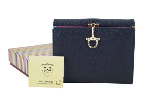 Elegancki portfel ze złotym zapięciem - Granatowy na Arena.pl