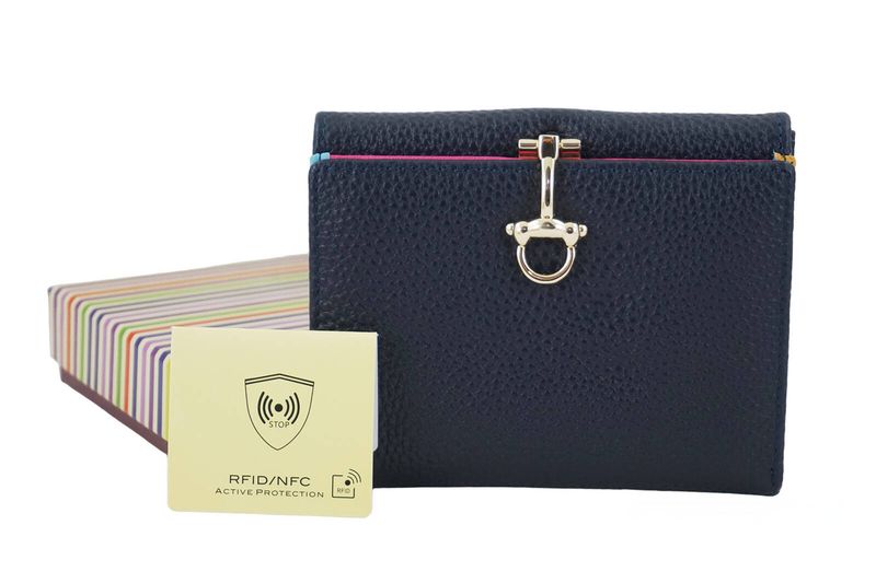 Elegancki portfel ze złotym zapięciem - Granatowy zdjęcie 4