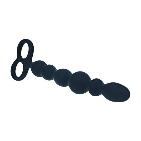 Beaded Silicone Anal Probe With Double Loop - Black zdjęcie 4