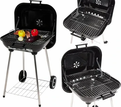 GRIL GRILL OGRODOWY Z POKRYWĄ KOŁAMI BBQ 40X45CM zdjęcie 1