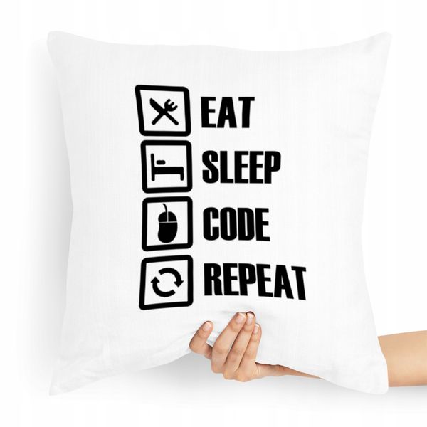 Poduszka Prezent Informatyk Eat Sleep Code Repeat Z Nadrukiem Ze Zdjęciem zdjęcie 1