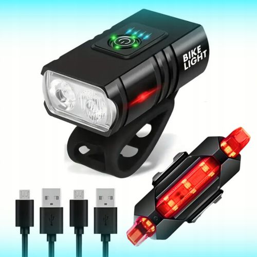 MOCNA LAMPKA ROWEROWA PRZEDNIA TYLNA LED WODOODPORNA AKUMULATOR USB ZESTAW na Arena.pl