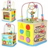 drewniana kostka edukacyjna kolorowa z labiryntem sorter liczydło