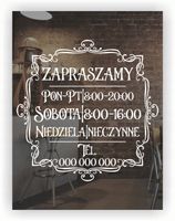 Naklejka zapraszamy godziny otwarcia na witrynę drzwi szybę 34x45 cm