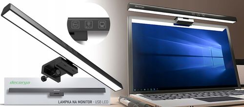 REGULOWANA LAMPKA LED NA MONITOR EKRAN KOMPUTERA KLIPS USB 3 BARWY DOTYKOWA na Arena.pl
