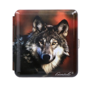 Metalowa Papierośnica z Gumkami -Wilk Gentelo, Czarna 9x9 cm