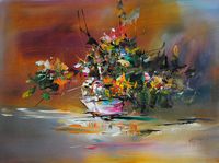 Abstrakcja z kwiatami (60x90cm)