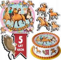 ZESTAW OPŁATEK NA TORT 20CM + 17 POSTACI - KOŃ MUSTANG + IMIĘ 15CM 18CM