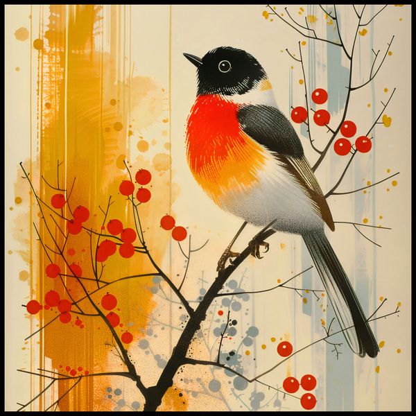 Plakat 90x90cm Jesienny Rudzik zdjęcie 2