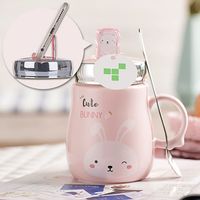 Kubek Ceramiczny Z Pokrywką i Łyżeczką - Idealny Do Szkoły - Biura - 500 ML Różowy 500ml