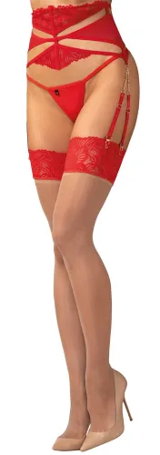 obsessive matildea pończochy z czerwoną koronką s/m, beżowe na Arena.pl