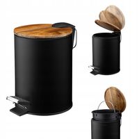 Kosz łazienkowy na śmieci AKAMO 3L akacja czarny wolnoopadający