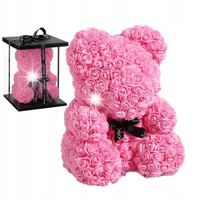 ZESTAW PREZENTOWY MIŚ Z RÓŻ RÓŻOWY 25CM ZE ŚWIATEŁKAMI LED + BOX DLA MISIA