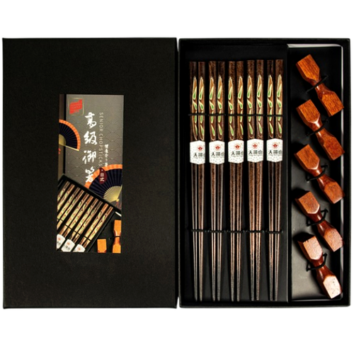 Zestaw drewnianych pałeczek z podstawkami Gift Box Drewno 22,5cm - 5 par - Golden Turtle na Arena.pl