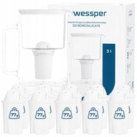 Dzbanek filtrujący szklany Wessper 3l Biały + 11x Filtr aquaclassic