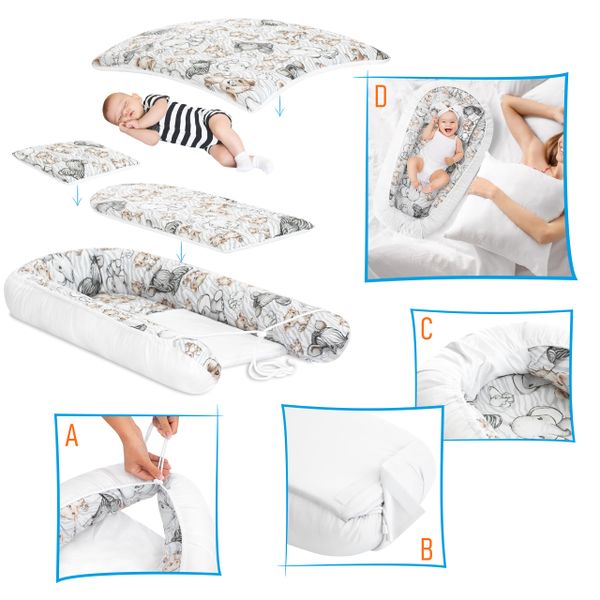 KOKON DLA NIEMOWLĄT BAWEŁNIANY ZESTAW 4 ELEMNTY ZEBRA I LEW zdjęcie 4