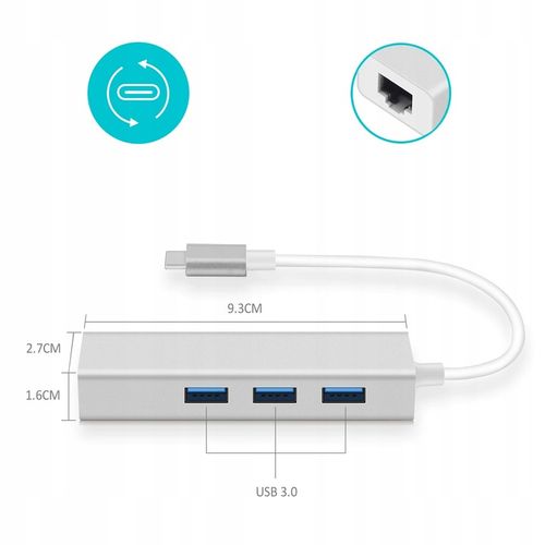 Przejściówka HUB USB-C Fast Ethernet 3x USB 3.0 RJ45 Adapter Kabel RJ-45 na Arena.pl