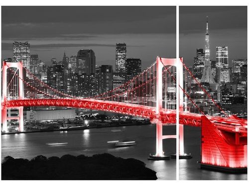 70X50CM TOKYO MOST TĘCZOWY CZERWIENI DWÓJ OBRAZ DRUK NIESYMETRYCZNY na Arena.pl
