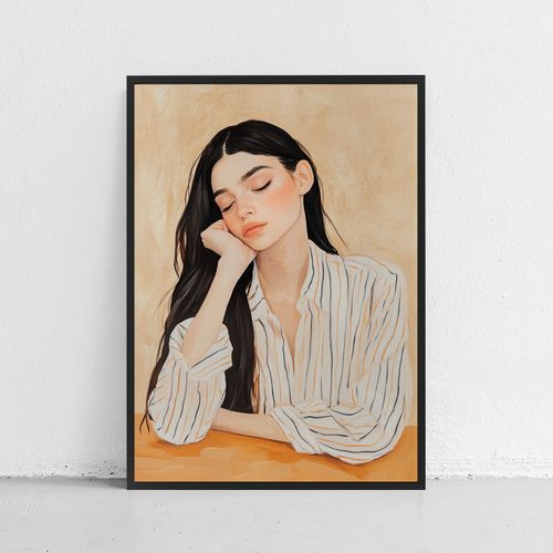 Plakat w ramie ilustracja dziewczyna w koszuli 50x70 cm w czarnej ramie na Arena.pl