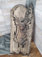 Płaskorzeźba JELEŃ prezent dla myśliwego drewniany obraz las drzewa 50 cm