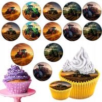 OPŁATEK na BABECZKI MUFFINKI zestaw na urodziny 12szt- TRAKTOR CIĄGNIK POLE