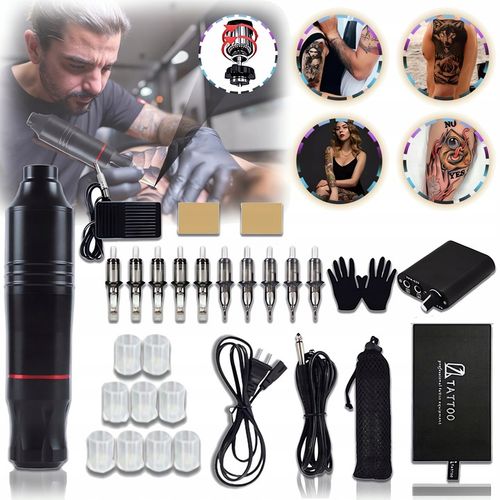 ZESTAW MASZYNKA DO TATUAŻU PEN ROTACYJNA TUSZ 37w1 dla początkujących na Arena.pl