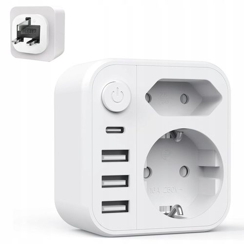 ŁADOWARKA TYP G Adapter podróżny 3USB+1USB-C, UK WTYCZKA na Arena.pl