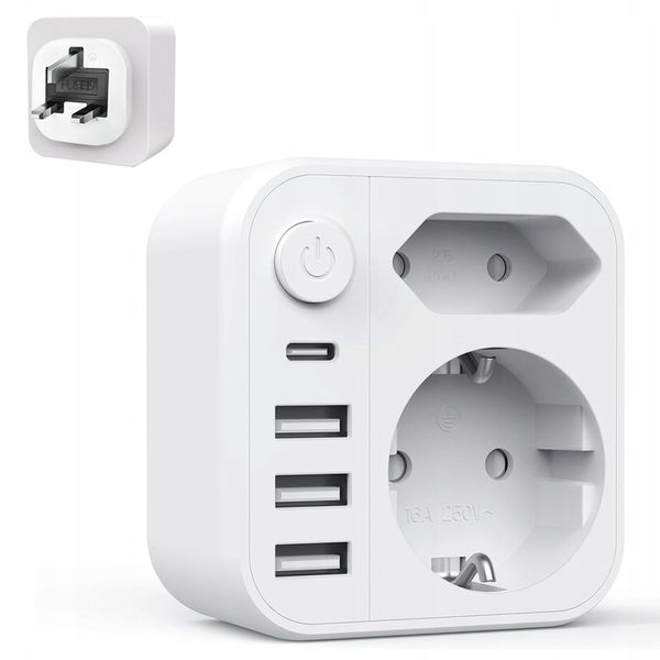 ŁADOWARKA TYP G Adapter podróżny 3USB+1USB-C, UK WTYCZKA zdjęcie 1