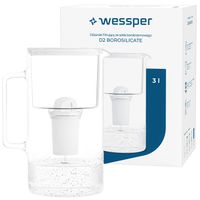 Dzbanek filtrujący szklany Wessper D2 BOROSILICATE 3l biały + filtr do