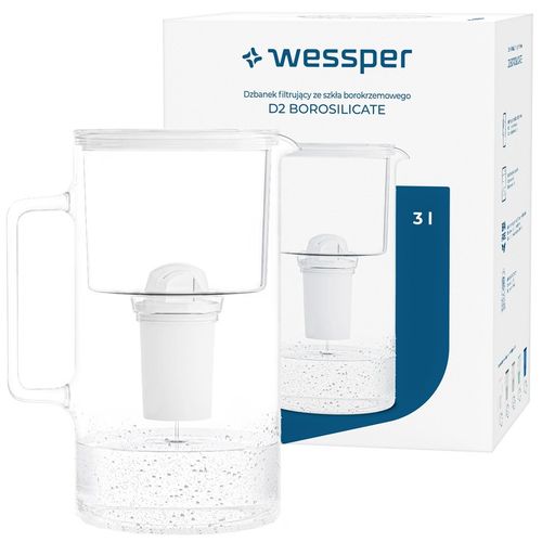 Dzbanek filtrujący szklany Wessper D2 BOROSILICATE 3l biały + filtr do na Arena.pl