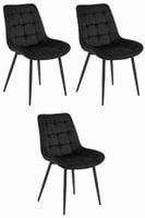 Krzesło do salonu BERA czarne welurowe nogi czarne do jadalni x3