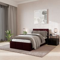 ŁÓŻKO POJEDYNCZE 90x200cm ŁÓŻKO TAPICEROWANE Z POJEMNIKIEM BORDOWE