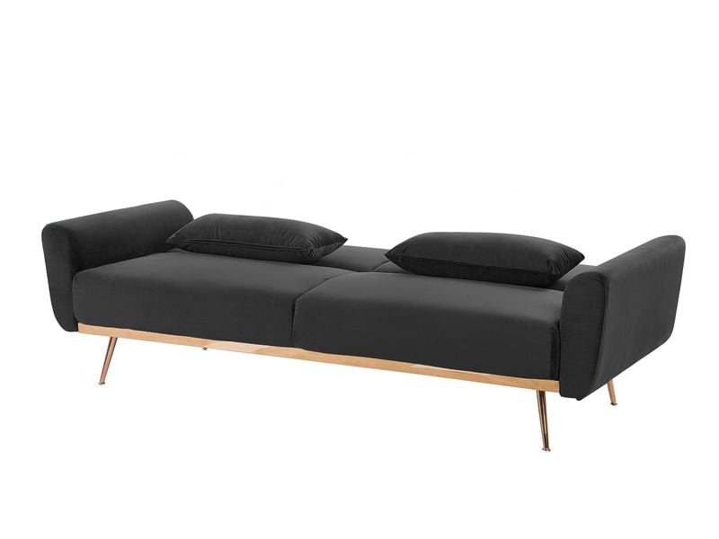 Sofa rozkładana welurowa czarna EINA zdjęcie 5