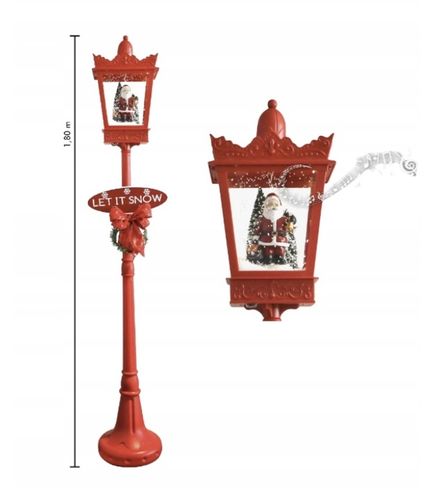 Latarnia świąteczna XL z dźwiękiem wirujący śnieg Mikołaj 180 czerwona na Arena.pl
