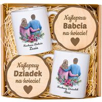 Prezent na dzień Babci i Dziadka ZESTAW 2 kubków z podkładką